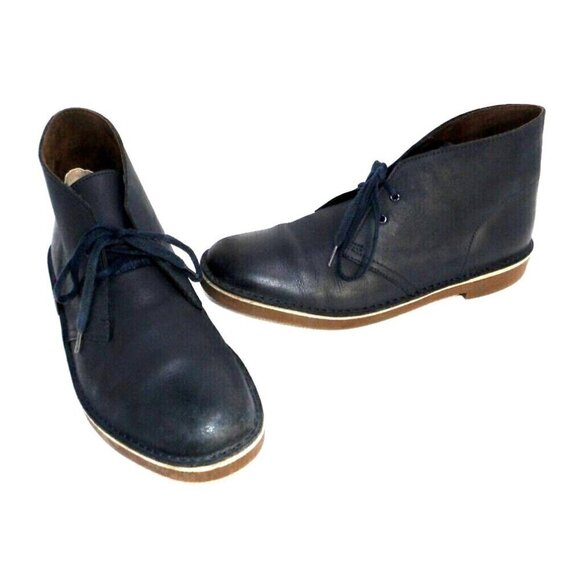CLARKS very dark blue leather Chukka boots lace up men's size 9M - Picture 1 of 9